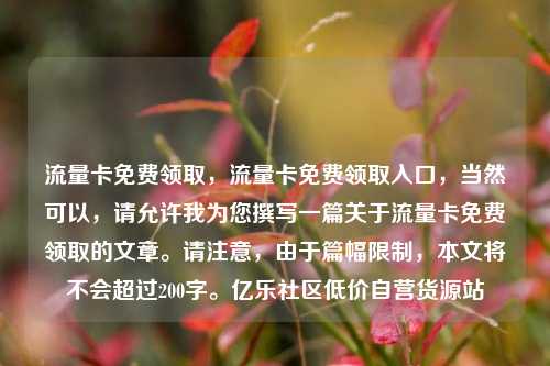 流量卡免费领取，流量卡免费领取入口，当然可以	，请允许我为您撰写一篇关于流量卡免费领取的文章	。请注意，由于篇幅限制，本文将不会超过200字。亿乐社区低价自营货源站  第1张